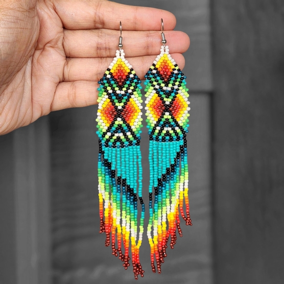 Boheme Jewelry - Handmade Island Beaded Earrings Fringe Tribal Jewelry Dangle Boho Y2K Western